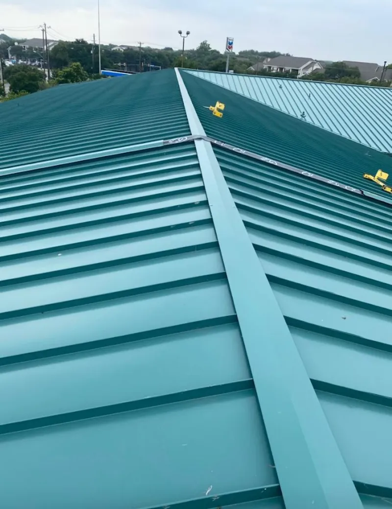 Green commercial metal roof ridge and valley for Metal Roof Repair in Shoreline